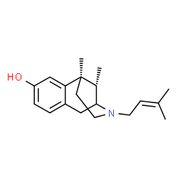 ChemSpider 2D Image | (6R,11S)-6,11-dimethyl-3-(3-methylbut-2-en-1-yl)-1,2,3,4,5,6-hexahydro-2,6-methano-3-benzazocin-8-ol | C19H27NO