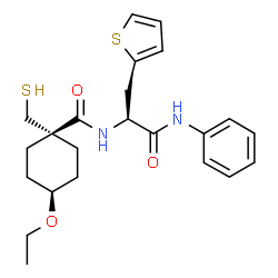 ChemSpider 2D Image | trans-N-[(2S)-1-Anilino-1-oxo-3-(2-thienyl)-2-propanyl]-4-ethoxy-1-(sulfanylmethyl)cyclohexanecarboxamide | C23H30N2O3S2