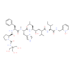 ChemSpider 2D Image | 1-{[1,3-dihydroxy-2-(hydroxymethyl)propan-2-yl]carbamoyl}-L-prolyl-L-phenylalanyl-N-[(4S,5S,7S)-5-hydroxy-2,8-dimethyl-7-{[(2S)-3-methyl-1-{[(1-oxidopyridin-2-yl)methyl]amino}-1-oxopentan-2-yl]carbamoyl}nonan-4-yl]-Nalpha-methyl-L-histidinamide | C50H76N10O11