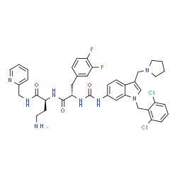 ChemSpider 2D Image | N-{(2S)-4-Amino-1-oxo-1-[(2-pyridinylmethyl)amino]-2-butanyl}-Nalpha-{[1-(2,6-dichlorobenzyl)-3-(1-pyrrolidinylmethyl)-1H-indol-6-yl]carbamoyl}-3,4-difluoro-L-phenylalaninamide | C40H42Cl2F2N8O3