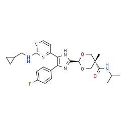 ChemSpider 2D Image | trans-2-[4-{2-[(Cyclopropylmethyl)amino]-4-pyrimidinyl}-5-(4-fluorophenyl)-1H-imidazol-2-yl]-N-isopropyl-5-methyl-1,3-dioxane-5-carboxamide | C26H31FN6O3