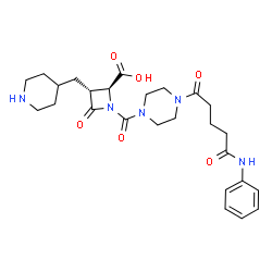 ChemSpider 2D Image | (2S,3R)-1-{[4-(5-Anilino-5-oxopentanoyl)-1-piperazinyl]carbonyl}-4-oxo-3-(4-piperidinylmethyl)-2-azetidinecarboxylic acid | C26H35N5O6