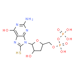ChemSpider 2D Image | 2-Amino-9-{3-deoxy-5-O-[hydroxy(phosphonooxy)phosphoryl]pentofuranosyl}-8-thioxo-1,7,8,9-tetrahydro-6H-purin-6-one | C10H15N5O10P2S