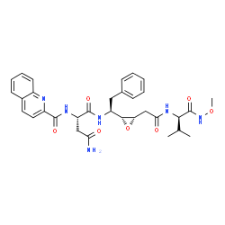 ChemSpider 2D Image | (2S)-N~1~-{(1S)-1-[(2R,3S)-3-(2-{[(2R)-1-(Methoxyamino)-3-methyl-1-oxo-2-butanyl]amino}-2-oxoethyl)-2-oxiranyl]-2-phenylethyl}-2-[(2-quinolinylcarbonyl)amino]succinamide | C32H38N6O7