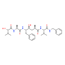 ChemSpider 2D Image | (2R,4S,5S)-N-[(2S)-1-(Benzylamino)-3-methyl-1-oxo-2-butanyl]-4-hydroxy-5-({N-[(2S)-2-hydroxy-3-methylbutanoyl]-L-alanyl}amino)-2-methyl-6-phenylhexanamide | C33H48N4O6