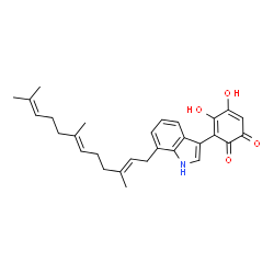 ChemSpider 2D Image | 4,5-Dihydroxy-3-{7-[(2E,6E)-3,7,11-trimethyl-2,6,10-dodecatrien-1-yl]-1H-indol-3-yl}-1,2-benzoquinone | C29H33NO4
