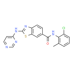 ChemSpider 2D Image | N-(2-Chloro-6-methylphenyl)-2-(4-pyrimidinylamino)-1,3-benzothiazole-6-carboxamide | C19H14ClN5OS