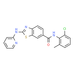 ChemSpider 2D Image | N-(2-Chloro-6-methylphenyl)-2-(2-pyridinylamino)-1,3-benzothiazole-6-carboxamide | C20H15ClN4OS