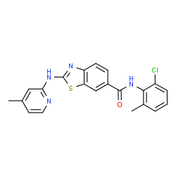 ChemSpider 2D Image | N-(2-Chloro-6-methylphenyl)-2-[(4-methyl-2-pyridinyl)amino]-1,3-benzothiazole-6-carboxamide | C21H17ClN4OS
