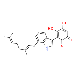 ChemSpider 2D Image | 3-{7-[(2E)-3,7-Dimethyl-2,6-octadien-1-yl]-1H-indol-3-yl}-4,5-dihydroxy-1,2-benzoquinone | C24H25NO4