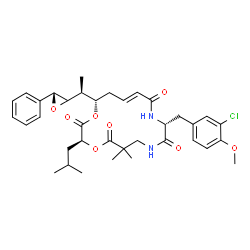 ChemSpider 2D Image | (3S,10R,13E,16S)-10-(3-Chloro-4-methoxybenzyl)-3-isobutyl-6,6-dimethyl-16-{(1S)-1-[(3R)-3-phenyl-2-oxiranyl]ethyl}-1,4-dioxa-8,11-diazacyclohexadec-13-ene-2,5,9,12-tetrone | C36H45ClN2O8