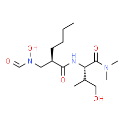 ChemSpider 2D Image | (2R)-N-[(2S,3S)-1-(Dimethylamino)-4-hydroxy-3-methyl-1-oxo-2-butanyl]-2-{[formyl(hydroxy)amino]methyl}hexanamide | C15H29N3O5