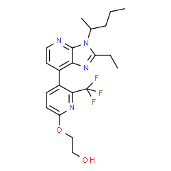 ChemSpider 2D Image | 2-({5-[2-Ethyl-3-(2-pentanyl)-3H-imidazo[4,5-b]pyridin-7-yl]-6-(trifluoromethyl)-2-pyridinyl}oxy)ethanol | C21H25F3N4O2
