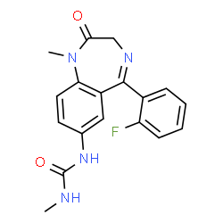ChemSpider 2D Image | 1-[5-(2-Fluorophenyl)-1-methyl-2-oxo-2,3-dihydro-1H-1,4-benzodiazepin-7-yl]-3-methylurea | C18H17FN4O2