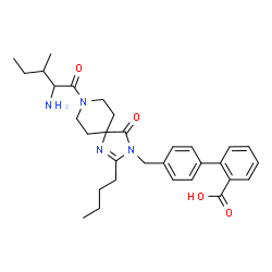 ChemSpider 2D Image | 4'-[(2-Butyl-8-isoleucyl-4-oxo-1,3,8-triazaspiro[4.5]dec-1-en-3-yl)methyl]-2-biphenylcarboxylic acid | C31H40N4O4
