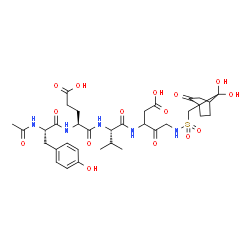 ChemSpider 2D Image | N-Acetyl-L-tyrosyl-L-alpha-glutamyl-N-[1-carboxy-4-({[(7,7-dihydroxy-2-oxobicyclo[2.2.1]hept-1-yl)methyl]sulfonyl}amino)-3-oxo-2-butanyl]-L-valinamide | C34H47N5O15S