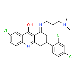 ChemSpider 2D Image | (1E)-7-Chloro-3-(2,4-dichlorophenyl)-1-{[3-(dimethylamino)propyl]imino}-1,2,3,4-tetrahydro-9-acridinol | C24H24Cl3N3O