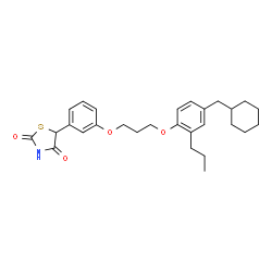 ChemSpider 2D Image | 5-(3-{3-[4-(Cyclohexylmethyl)-2-propylphenoxy]propoxy}phenyl)-1,3-thiazolidine-2,4-dione | C28H35NO4S