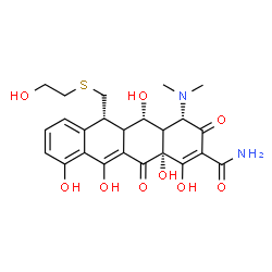 ChemSpider 2D Image | (4S,5S,6R,12aR)-4-(Dimethylamino)-1,5,10,11,12a-pentahydroxy-6-{[(2-hydroxyethyl)sulfanyl]methyl}-3,12-dioxo-3,4,4a,5,5a,6,12,12a-octahydro-2-tetracenecarboxamide | C24H28N2O9S