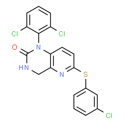 ChemSpider 2D Image | 6-[(3-Chlorophenyl)sulfanyl]-1-(2,6-dichlorophenyl)-3,4-dihydropyrido[3,2-d]pyrimidin-2(1H)-one | C19H12Cl3N3OS