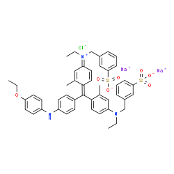 ChemSpider 2D Image | Sodium chloride 3-({[(1E,4E)-4-({4-[(4-ethoxyphenyl)amino]phenyl}{4-[ethyl(3-sulfonatobenzyl)amino]-2-methylphenyl}methylene)-3-methyl-2,5-cyclohexadien-1-ylidene](ethyl)ammonio}methyl)benzenesulfonat
e (2:1:1) | C47H48ClN3Na2O7S2