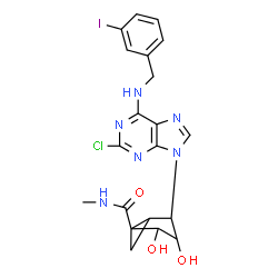 ChemSpider 2D Image | 4-{2-Chloro-6-[(3-iodobenzyl)amino]-9H-purin-9-yl}-2,3-dihydroxy-N-methylbicyclo[3.1.0]hexane-1-carboxamide | C20H20ClIN6O3