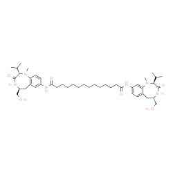 ChemSpider 2D Image | N-[(2S,5S)-5-(Hydroxymethyl)-2-isopropyl-1-methyl-3-oxo-1,2,3,4,5,6-hexahydro-1,4-benzodiazocin-8-yl]-N'-[(2S,5S)-5-(hydroxymethyl)-2-isopropyl-1-methyl-3-oxo-1,2,3,4,5,6-hexahydro-1,4-benzodiazocin-9
-yl]tetradecanediamide | C44H68N6O6