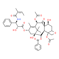 ChemSpider 2D Image | (2alpha,7beta,10beta,13alpha)-4,10-Diacetoxy-1,7-dihydroxy-13-{[(2R,3R)-2-hydroxy-3-{[(2Z)-2-methyl-2-butenoyl]amino}-3-phenylpropanoyl]oxy}-9-oxo-5,20-epoxytax-11-en-2-yl benzoate | C45H53NO14