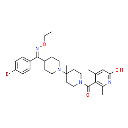 ChemSpider 2D Image | 5-({4-[(E)-(4-Bromophenyl)(ethoxyimino)methyl]-4'-methyl-1,4'-bipiperidin-1'-yl}carbonyl)-4,6-dimethyl-2(1H)-pyridinone | C28H37BrN4O3