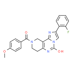 ChemSpider 2D Image | 2-(2-Fluorophenyl)-9-(4-methoxybenzoyl)-7,8,9,10-tetrahydroimidazo[1,2-c]pyrido[3,4-e]pyrimidin-5(6H)-one | C23H19FN4O3