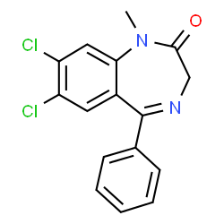 ChemSpider 2D Image | 7,8-Dichloro-1-methyl-5-phenyl-1,3-dihydro-2H-1,4-benzodiazepin-2-one | C16H12Cl2N2O