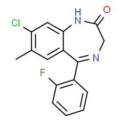 ChemSpider 2D Image | 8-Chloro-5-(2-fluorophenyl)-7-methyl-1,3-dihydro-2H-1,4-benzodiazepin-2-one | C16H12ClFN2O