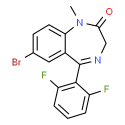 ChemSpider 2D Image | 7-Bromo-5-(2,6-difluorophenyl)-1-methyl-1,3-dihydro-2H-1,4-benzodiazepin-2-one | C16H11BrF2N2O