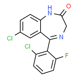 ChemSpider 2D Image | 7-Chloro-5-(2-chloro-6-fluorophenyl)-1,3-dihydro-2H-1,4-benzodiazepin-2-one | C15H9Cl2FN2O