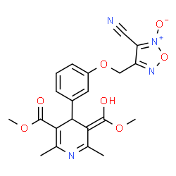 ChemSpider 2D Image | Methyl (5Z)-4-{3-[(4-cyano-5-oxido-1,2,5-oxadiazol-3-yl)methoxy]phenyl}-5-[hydroxy(methoxy)methylene]-2,6-dimethyl-4,5-dihydro-3-pyridinecarboxylate | C21H20N4O7