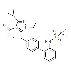 ChemSpider 2D Image | 3-Isopropyl-1-propyl-5-[(2'-{[(trifluoromethyl)sulfonyl]amino}-4-biphenylyl)methyl]-1H-pyrazole-4-carboxamide | C24H27F3N4O3S