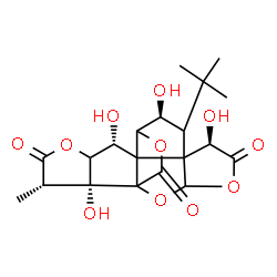 ChemSpider 2D Image | (6R,9S,12R,16S,17R)-6,9,12,17-Tetrahydroxy-16-methyl-8-(2-methyl-2-propanyl)-2,4,14,19-tetraoxahexacyclo[8.7.2.0~1,11~.0~3,7~.0~7,11~.0~13,17~]nonadecane-5,15,18-trione | C20H24O11