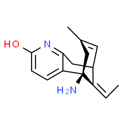 ChemSpider 2D Image | 5-amino-11-ethylidene-7-methyl-5,6,9,10-tetrahydro-5,9-methanocycloocta[b]pyridin-2-ol | C15H18N2O