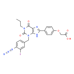 ChemSpider 2D Image | {4-[3-(4-Azido-3-iodobenzyl)-2,6-dioxo-1-propyl-2,3,6,7-tetrahydro-1H-purin-8-yl]phenoxy}acetic acid | C23H20IN7O5