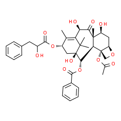 ChemSpider 2D Image | (2alpha,5beta,7beta,10beta,13alpha)-4-Acetoxy-1,7,10-trihydroxy-13-[(2-hydroxy-3-phenylpropanoyl)oxy]-9-oxo-5,20-epoxytax-11-en-2-yl benzoate | C38H44O12
