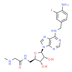 ChemSpider 2D Image | N-(4-Amino-3-iodobenzyl)-5'-deoxy-5'-[(N-methylglycyl)amino]adenosine | C20H25IN8O4