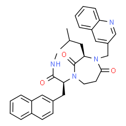 ChemSpider 2D Image | (2S)-2-[(3R)-3-Isobutyl-2,5-dioxo-4-(3-quinolinylmethyl)-1,4-diazepan-1-yl]-N-methyl-3-(2-naphthyl)propanamide | C33H36N4O3
