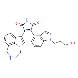 ChemSpider 2D Image | 3-[1-(3-Hydroxypropyl)-1H-indol-4-yl]-4-(1,2,3,4-tetrahydro[1,4]diazepino[6,7,1-hi]indol-7-yl)-1H-pyrrole-2,5-dione | C26H24N4O3