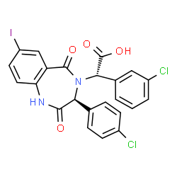 ChemSpider 2D Image | (2S)-(3-Chlorophenyl)[(3S)-3-(4-chlorophenyl)-7-iodo-2,5-dioxo-1,2,3,5-tetrahydro-4H-1,4-benzodiazepin-4-yl]acetic acid | C23H15Cl2IN2O4