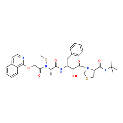 ChemSpider 2D Image | N-tert-butyl-3-[2-hydroxy-3-({N-[(isoquinolin-1-yloxy)acetyl]-N-(methylsulfanyl)-L-alanyl}amino)-4-phenylbutanoyl]-1,3-thiazolidine-4-carboxamide | C33H41N5O6S2