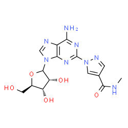 ChemSpider 2D Image | 2-[4-(Methylcarbamoyl)-1H-pyrazol-1-yl]-9-(D-ribofuranosyl)-9H-purin-6-amine | C15H18N8O5