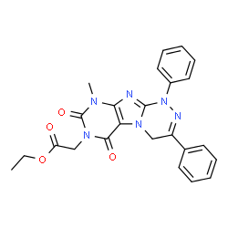 ChemSpider 2D Image | Ethyl (9-methyl-6,8-dioxo-1,3-diphenyl-1,6,8,9-tetrahydro[1,2,4]triazino[3,4-f]purin-7(4H)-yl)acetate | C24H22N6O4
