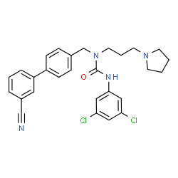 ChemSpider 2D Image | 1-[(3'-Cyano-4-biphenylyl)methyl]-3-(3,5-dichlorophenyl)-1-[3-(1-pyrrolidinyl)propyl]urea | C28H28Cl2N4O