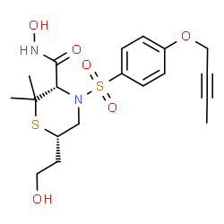 ChemSpider 2D Image | (3S,6S)-4-{[4-(2-Butyn-1-yloxy)phenyl]sulfonyl}-N-hydroxy-6-(2-hydroxyethyl)-2,2-dimethyl-3-thiomorpholinecarboxamide | C19H26N2O6S2