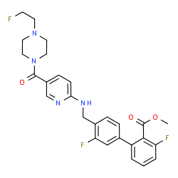 ChemSpider 2D Image | Methyl 3,3'-difluoro-4'-{[(5-{[4-(2-fluoroethyl)-1-piperazinyl]carbonyl}-2-pyridinyl)amino]methyl}-2-biphenylcarboxylate | C27H27F3N4O3